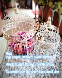 Nests 1set Handmade Antique white metal decorative wedding bird cage money boxes set wedding decoration wedding favors and gifts