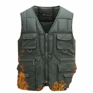 Gilet imbottito classico multi-tasca da uomo Cappotto invernale caldo con maniche Gilet tattico Giacca per uomo Gilet maschile leggero solido F1pD #