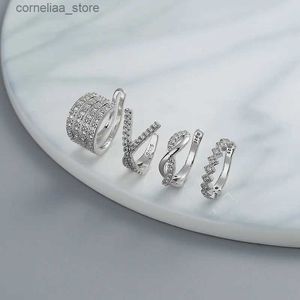 أذن أذن الكفة Meetsoft 1 قطعة 925 Silver Zircon Wave Cross غير مثقبة أقراط للسيدات خفيفة الوزن عظم الأذن مقطع مجوهرات رائعة Y240326