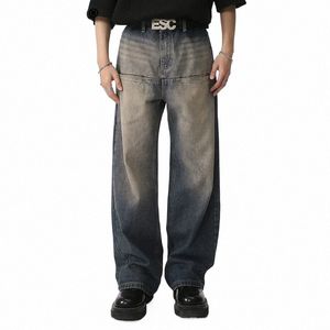 IEFB herrar bär ny vår vintage manliga ons jeans hög midja frt ficka lös raka breda benbyxor 2023 fi 9a7457 k8cn#