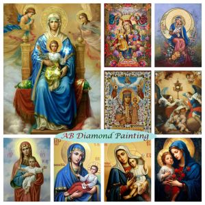 Dikiş Ana Mary ve Baby Jesus AB Diamond Resim Din Hıristiyan Maria Çapraz Dikiş Kitleri Nakış Sanat Ev Dekargisi Handcraft