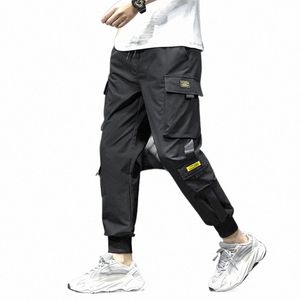 Streetwear Hip Hop Black Harem Pants Men Elastyczny talia Punk Punk Punty z Ribbs Casual Slim Jogger Pants Men Hip Hop Spodni i2ch#