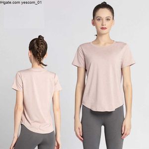 Curto LU2023Womens Yoga Manga Solta Nu T-shirt Secagem Rápida Respirável Moletom Running Training Yoga Top Casual Top Slim Fit Moletom