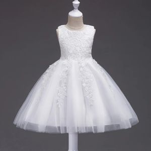 2023 28 Yrs Flower Girls Dress Lace Embroidered Sleeveless Princess Pageant Gown Applique Floral Dresses 240320
