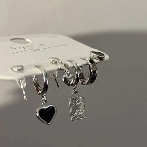 Обруч Huggie, серебряная металлическая цепочка с кисточками, серьги «Любовь», нерегулярная геометрия, серьги с вишневым кольцом, женские подарочные ювелирные изделия, набор из 6 240326