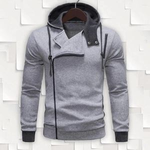 Men's Hoodies Diagonal Zipper Hoodie Stylish Fall With Oblique Long Sleeve Hooded Sweatshirt Contrast For Comfort