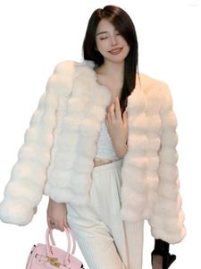Женское меховое элегантное искусственное пальто в зимнем стиле