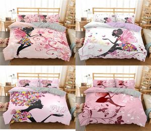 Homesky Pink Fairy Speeds Sets 3d красочная цветочная печать одеяла для девочек -одежда для постельных принадлежностей King Queen Queen Size Line 21620383