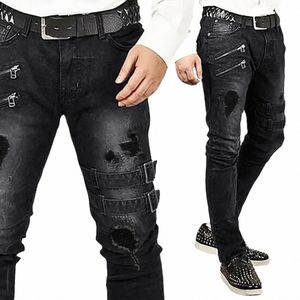 Todos os Seass Homens Calças Fi Hole Breaking Persality Denim Pant Streetwear Vintage Zip Jeans Casual Calças Jeans Tamanho Grande R8LN #