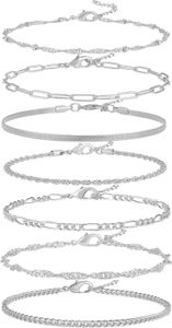Reoxvo Dainty Bracelets for Women Trendy Sterling Silver Plated Chain Bracelet Set for Women Stack 14K Gold Plated Link Bracelets Jewelry for Women