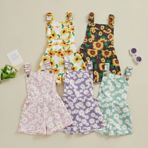 Citgeett Summer Kids Girls Jean tulumlar Daisy Baskı Kolsuz Strpas Denim Romper Tulum Kıyafetleri 240307