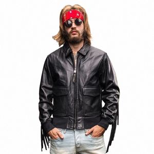 Stage Punk Show Mens Tassels Cowhide äkta läderjacka Slim Fit Windbreaker Aviator Coat Motorcykel naturläderjackor x9OS#