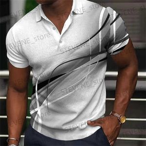 Herren T-Shirts Mode Herren Poloshirt Farbverlauf Linie Sommer Kurze Slve Tops Business Casual Kleidung Revers Knopf Gestreiftes Poloshirt Für Mann T240325