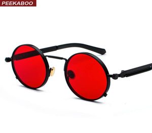 Peekaboo Clear Red Sunglesses Men Steampunk 2021 Frame di metallo Retro Vintage Round Sun Glasses for Women Black UV4001601934