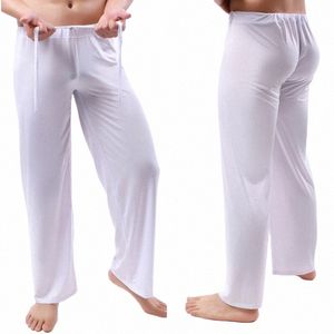 Män sover bottnar Ice Silk Breattable Trousers Lounge Pants Lose Casual Pyjamas Sleepwear Pijama Hombre Sportwear A65S#