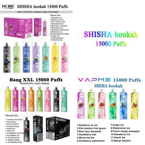 Najnowsze smaki Przylot Vape jednorazowe bang elf pudełko vapme shisha hookah 15K Puff Mesh Cewka 650MAH typu-C ładowna Vaper Puff 15000 Prefilled POD E PICPEROTET