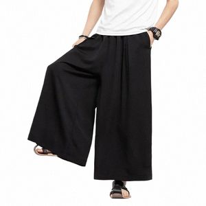 Verão fino casual calças largas soltas plus size japonês fi hakama harajuku calças de grandes dimensões estilo chinês calças saia dos homens g3sp #