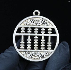 Dekorativa figurer 4,5 cm sällsynta gamla kinesiska Miao Silver Feng Shui Abacus Amulet Pendant Halsband