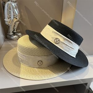 New Silk Ribbon Letter Jacquard Hats Ladies Flat Top Hats Holiday Big Brim Hat Outdoor Beach Sun Hat