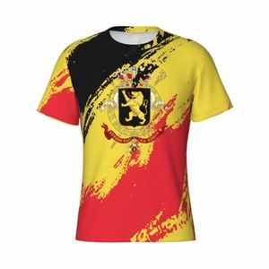 Nome personalizado Nunber Bélgica Bandeira Cor Homens Apertado Sports T-shirt Mulheres Tees Para Futebol Fãs de Futebol e5Xk #