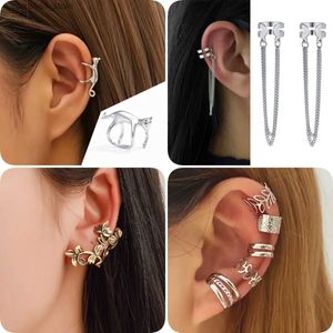 Ear Cuff Ear Cuff 1-5 pieces/batch of cat/leaf geometric ear clips suitable for women and men chain tassel pendants unperforated ear clips Cartilage ear clips Y240326