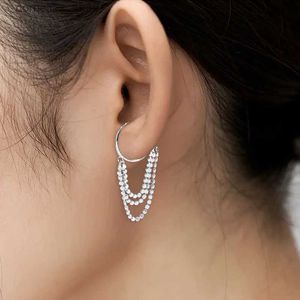 Ear Cuff Ear Cuff 1 piece of silver tassel chain sparkling sequin earrings with cuffs fake Cartilage ear clip womens earrings trend daily jewelry gift Y240326