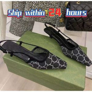 Tasarımcı Slingback topuklu kadın sandaletler elbise ayakkabı deri elbise ayakkabı tasarımcı sandalet 7.5cm 3.5cm siyah örgü kristal flaş yüksek topuk kare ayak ayak bileği kayış parti