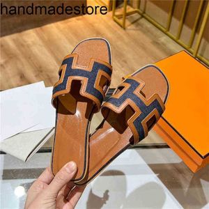Slipper Orans Sandal Classic Designer Original Paris in Spring and Summer of Color Matcing Denim Flat Heels Casual