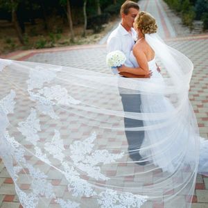 Bridal Accessories Wedding Dresses Veils White Ivory Beautiful Cathedral Length Lace Edge Long Bride Veil New Cheap Bridal Accessory