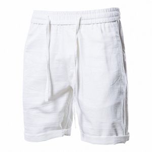 Cott Linen Blenden Men Shorts Casual Summer Solid Color Shorts Wygodne oddychane spodażne spodnie odzieży G0EO#