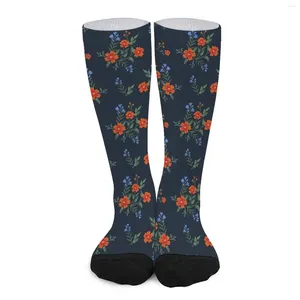 Women Socks Ditsy Floral Autumn Red Flowers Print Stockings Gothic Medium Soft Design Skateboard Non-Slip
