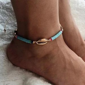 Anklets Ccgood Boho Summer Beach Style Anklet Jewelry for Women Metal Shell Heishi Kulki biżuterii wakacyjne