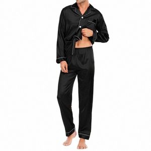 Män pyjama sätter silkesatin sömnkläder för man skjorta lg ärm pyjama manlig fi mjuk hem natt slitage stor storlek loungewear n5sh#