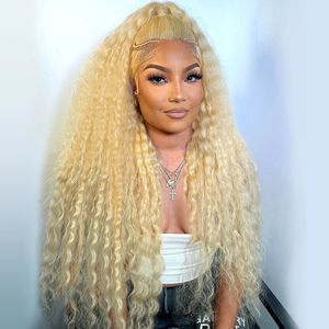 613 Deep Wave 13x4 Lace Frontal Wigs Human Hair 13x6 Blonde Curly 250 Density Water Wave Wigs 30 34 Inches PrePlucked Baby Hair