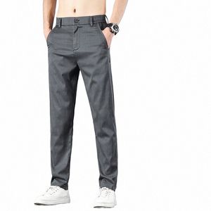 Summer Men's Calnts Lark Textura Lyocell Fabric Stretch Busin Busin de pernas retas Casual calça elástica seca rápida P3XW#