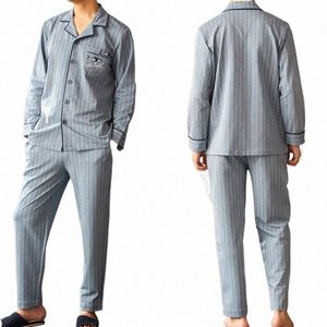 2024 FI Autumn Letter Print Pyjamas Set For Men Plaid Pants Pure Cott Male Plus Size Sleepwear Homewear Lounge Nightwear I6lm#