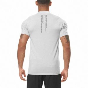 Compri Manga Curta T Shirt Dos Homens Gola Alta Ginásio Musculação Roupas Apertadas Fitn Mens Camisa Esportiva Muscle Workout T-shirt W52b #