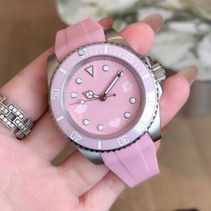 Modische Damenuhr, vollautomatische mechanische Uhren, hochwertige rosa Uhr, Gummiband, Designer-Uhren