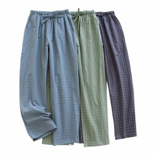 New2024 Cott Coppia pantaloni da notte comodi pantaloni da notte unisex plaid stile semplice pantaloni da casa uomo primavera estate pigiama pantaloni 92KT #