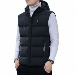 Giacca casual allentata da uomo Maniche con cerniera Giù Gilet maschile Tinta unita Autunno Inverno Gilet caldi Uomo Colletto alla coreana Oversize C7kq #