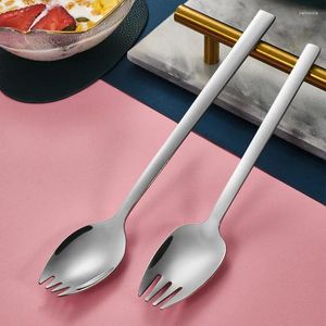 Spoons 304 Stainless Steel Spoon Household Instant Noodles Fork Integrated Korean Cake Dessert Thickened Salad