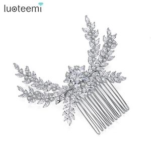 luoteemi luxury cubic zirconiaブライダルヘアコルコミングビッグクリスタルフラワー女性ウェディングczジュエリーbijoux femme Ornaments 240311