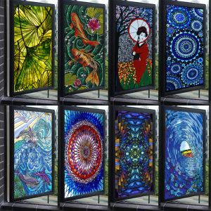 Filmler Özel Boyut Vitray Pencere Film Retro Kilisesi Boyalı Mozaik Buzlu Statik Yapışan Sanat Renkli Cam Filmler Sticker