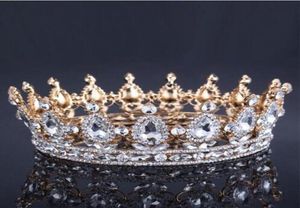 Luksusowy vintage złota ślub ślubny strzały ślubne Tiara Baroque Queen King Crown Gold Color Rhinestone Tiara Crown4776989