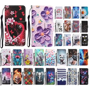 Flip Leather Card Slot Stand Holder Cases Fjäril Wolf Cat Flower Mandala Butterfly Tiger Bow Wallet för iPhone 15 14 13 12 11 Pro Max XR XS X 8 7 Plus