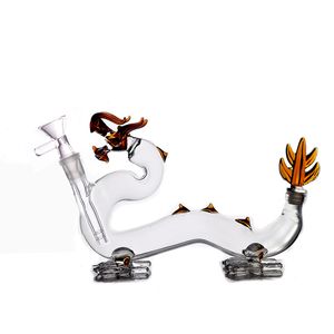 Unik Dragon Design Glass Oil Burner Bong Water Pipe 14,4 mm Joint Handgjorda hantverksbubblare Heady Recycler Ashcatcher Bong med nedslutningsoljebrännare rör och skål