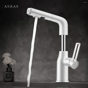 Bathroom Sink Faucets ASRAS Pull Type Lifting And Rotating White Basin Faucet Cold Cabinet