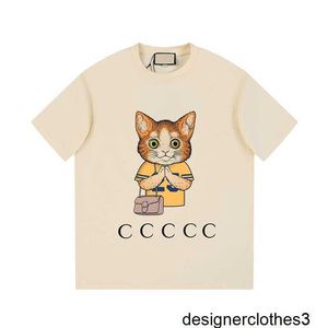 Designer Verified version correct version 2024 early spring light luxury series cartoon lucky cat digital print short sleeved men's and women's styles PFFC