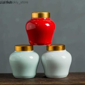 Food Jars Canisters Ceramic tea ceremony food storage box ceramic/metal lid sealed container 6-piece set of storage cans if t box candy can oral tea potL24326