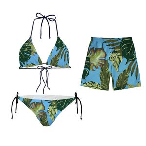 Monstera palmeira folhas floral wear havaiano combinando conjunto de banho maiô feminino sexy biquíni masculino troncos para casais (cor misturada)